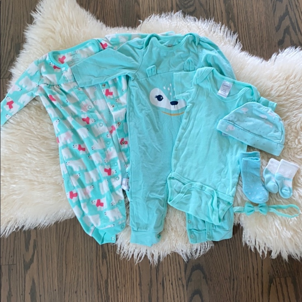 3-6M Cyan/Tiffany Blue bodysuit/onesie Bundle